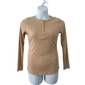 Ekouaer Women's Long Sleeve Ribbed Button Lettice Hem Top Blouse L Large New